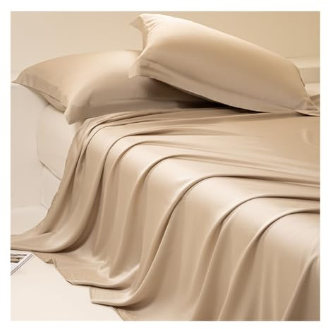 100% Eukalyptus Tencel/Lyocell Satin Bettlaken ohne Gummizug Betttuch Haustuch Laken ohne Gummi Seidig Glatte Kühlblätter für alle Jahreszeiten (Color : Gold, Size : 245x250cm)