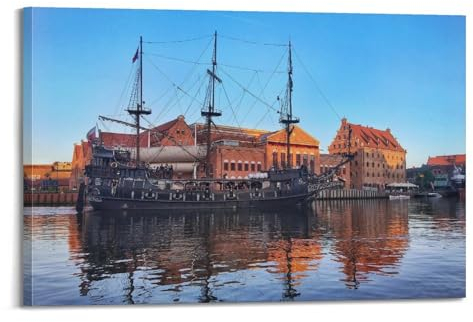 SHJNGU Schönes Stadtposter, Blick auf den polnischen Hafen, Stadt Danzig, Poster, dekoratives Gemälde, Leinwand, Wandposter und Kunstdruck, moderne Familienschlafzimmer-Dekoration, Poster, 30 x 45 cm