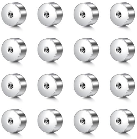 WillTen 16Pcs Silver Screw on Earring Backs, 16G 3mm Flat Earring Backs Replacements, Fits Most Body Piercings