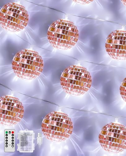AceList Disco Ball Decor 20 LED 9.8Ft Disco Ball String Light - Battery Powered And USB Plug, Disco Ball Light For Rose Gold Birthday Decorations Mother's Day Decorations Bachelorette Party Decoration