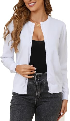 BERESIA Cardigan Donna Maglia con Bottoni Golfino Girocollo Manica Lunga Giacca Cappotto Elegante, Bianco L