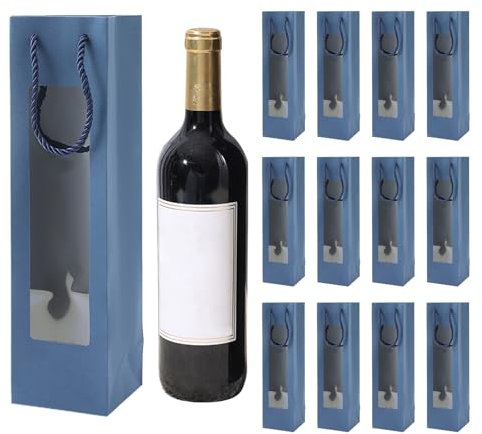 DQZSY Weinflaschenbeutel Geschenk Tasche klar Fenster Weinbeutel für Hochzeit Geschenke Flasche Weinbeutel mit Griffen Wiederverwendbare Blume Weinbeutel Bulk fürParty-Weihnachtstag(Blau)