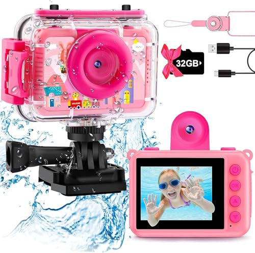 GKTZ Cámara de Fotos Infantil Impermeable, cámara de vídeo de acción submarina Infantil, Regalo de Cumpleaños para Niños y Niñas de 3 4 5 6 7 8 9 10 11 12 Años (Rosa)