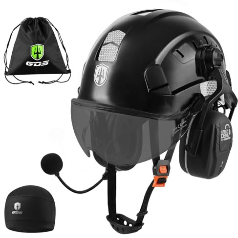 GREEN DEVIL Mervex Vent Schutzhelm mit Aktivem Gehörschutz und Klarem Visier Arbeitshelm ABS Sicherheitshelm EN 397 Industriehelm EN352-konforme SNR 32dB mit Bluetooth