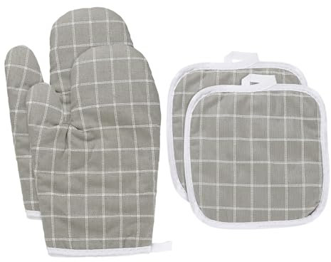 sourcing map 4 Pcs Oven Mitts and Pot Holders, 10.6 Inch Non-Slip Oven Gloves and Hot Pads for Cooking Grilling BBQ Picnic, Coffee