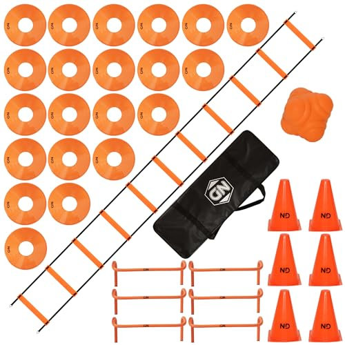 22YardsPro ND Sports Speed Agility Training Kit – Football Training Equipment with Ladder, Hurdles, Cones, Skipping Rope, Speed Chute & Carry Bag | Football Coaching Equipment for Kids & Adults