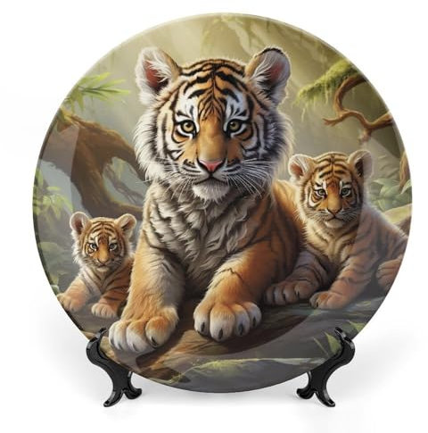 VFMNT Assiette décorative en porcelaine anglaise avec animaux de la jungle - 18 cm - Assiettes à dessert en céramique pour cuisine, salade, décoration de table