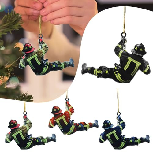 4 Stück Acryl Feuerwehrmann Anhänger Weihnachtsschmuck, Feuerwehrmann Christbaumschmuck, Weihnachten Weihnachtsbaum Anhänger Dekoration Weihnachtsanhänger für Wandfenster
