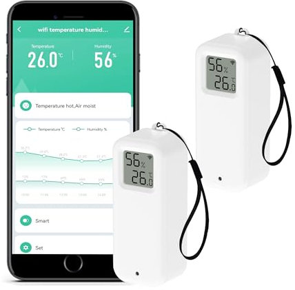 WiFi Smart Thermometer Hygrometer: Wireless Temperature Humidity Sensor with Notification Alert, Data Storage & Export, Calibrable Digital Temperature Monitor, Compatible with Alexa (2-PCS)