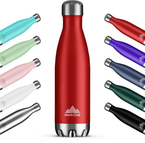 Mont-Clair H2O Gourde isotherme - Bouteille isotherme sans BPA - Gourde inox 750ML, 24h froid & 12h chaud - Bouteille d'eau en acier - 750ML, Rouge