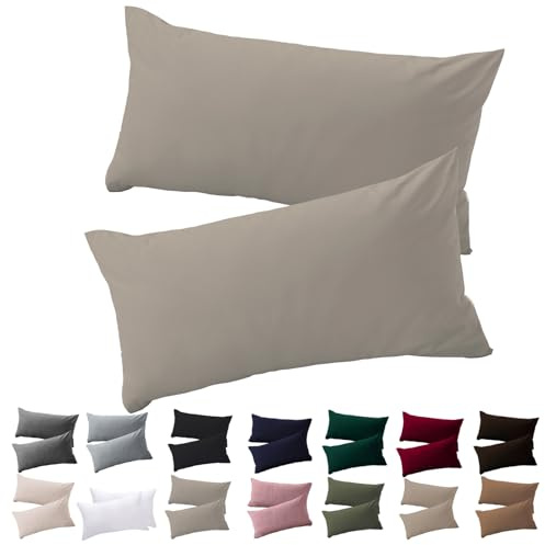 Soifox Kissenbezug 40x70 2er Set - Taupe kopfkissenbezug Für Kissen 40 x 70 cm 100% Mikrofaser Resistent und Hypoallergen Kissenbezüge mit Reißverschluss