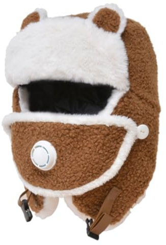 IQYU Kinder Ski Skimütze für Mädchen und, Winddichte Thermo-Fleece-Trappermütze mit Ohrenklappen-Gesichtswärmer Kinder Mütze (Brown, One Size)