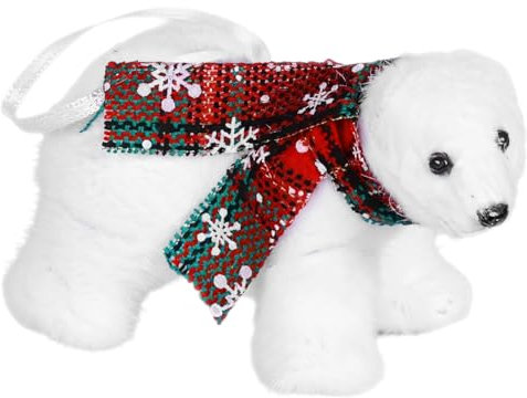 Orsetto in peluche morbido con sciarpa a fiocco di neve, 12 x 6 cm, orso bianco per albero di Natale, decorazione per la casa, porta, finestra, tavolo; famiglia