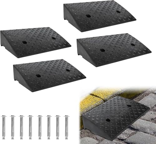 FIVMEN 4er Set Bordsteinrampe Türschwellenrampe Gummi 10cm Hoch Tragbare Schwellenrampe mit Rutschfester Oberfläche Rampe für Auto, Rollstuhl