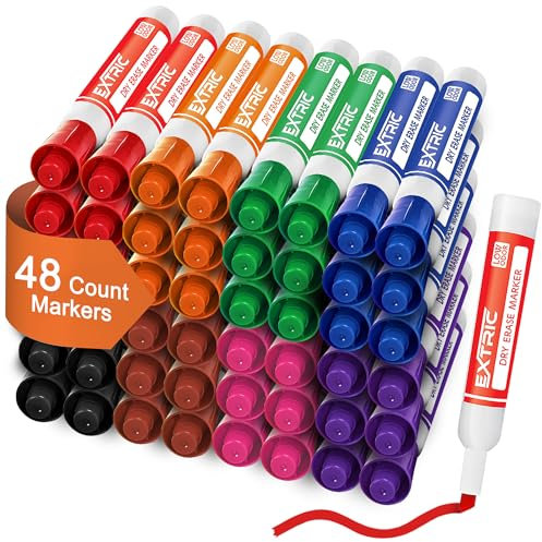 EXTRIC Dry Erase Markers Bulk 48 Pack, Whiteboard Markers Bulk 8 Colors Chisel Tip White Board Marker, Thick Dry Erase Marker for Teachers and Students