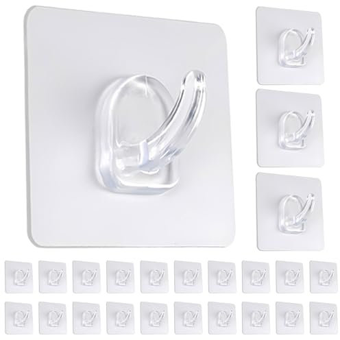 YEWCEP 24 Stück Klebehaken Extra Stark, Klebehaken Transparent für Fensterrahmen - Flexible Wandhaken Selbstklebend für Badezimmer, Selbstklebende Haken Ohne Bohren für Deko
