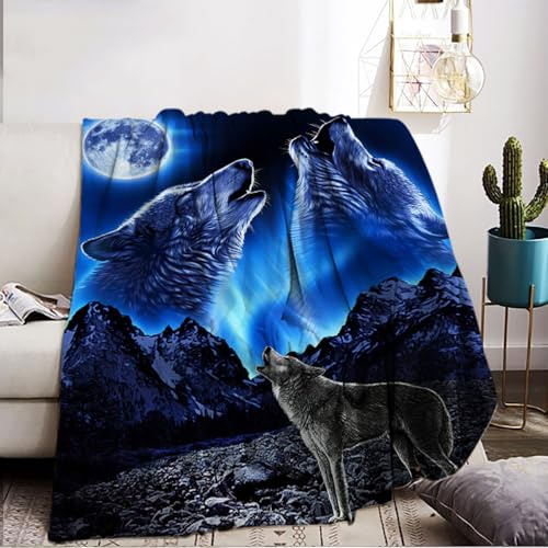 KAIDAARTLH Wolfmotiv Kuscheldecke für Kinder, Süße Tiermotiv Weich Bequem Kunstfell Decke, Kuscheldecken für Couch Bett (130x150cm, Wolf-3)