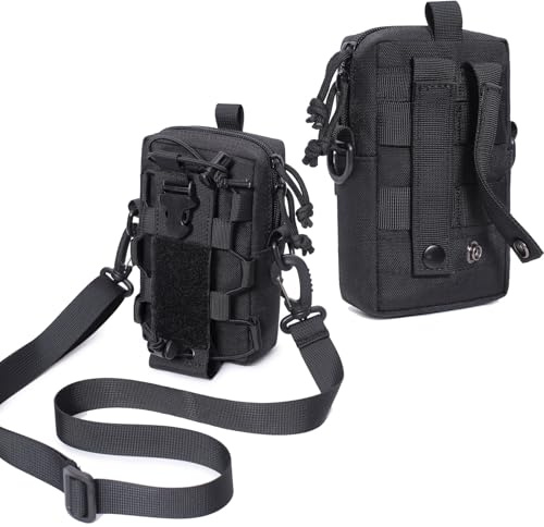 ZFFOZZ MOLLE Taktische Utility-Pochette, EDC-Organisator mit Telefon- und Wasserflaschenhaltern für Jagd-Gürtel, Rucksäcke und Outdoor-Sport(Black)