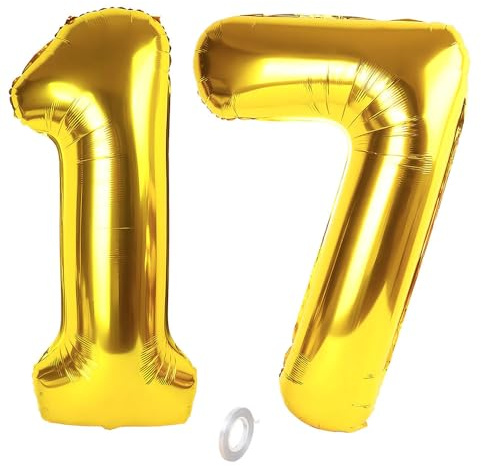 Balorise 40 Pouces Aluminium Ballon Géant Or Chiffre 17/71, Gonflable Hélium, Grand Numéro 0-9, 10-100 (101cm), Décoration de Doré Foil Ballons pour Fête d'anniversaire et Mariage