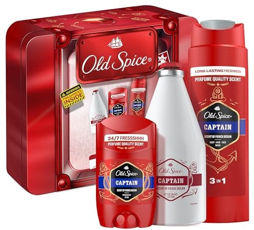 Old Spice Tin Box Geschenkset mit Captain Deostick, Duschgel und Aftershave-Lotion, langanhaltender Duft in Parfumqualität