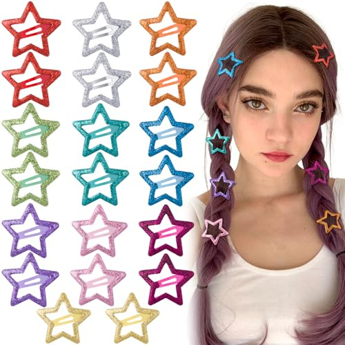 Joez Wonderful 20 Pcs Star Hair Clips, 1.18''/3cm Metal Snap Hair Clips, Cute Star Clips Hair Barrettes, Non-Slip Fashion Hair Accessories for Women (10 Styles)