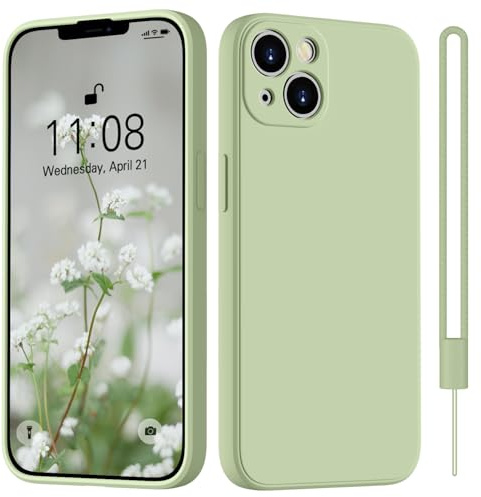HGH für iPhone 14 Hülle Silikon mit Lanyard, Handyhülle für iPhone 14 Dünn Rundumschutz mit Microfiber-Innenfutter Kratzfest Schutzhülle Case 6.1 Matcha-Grün