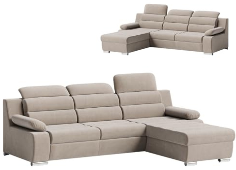 Robin Inspire Pavero Ecksofa Schlafsofa Beige | L-Form Eckcouch mit Schlaffunktion, Bettkasten, Relaxfunktion, Kopfstützen, freistehendes Sofa, Wohnlandschaft