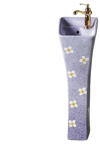 Pedestal que ahorra espacio Lavabo de pedestal cerámica pequeño, lavabo artístico con rebosadero, compacto pie, una pieza for baño(Purple)