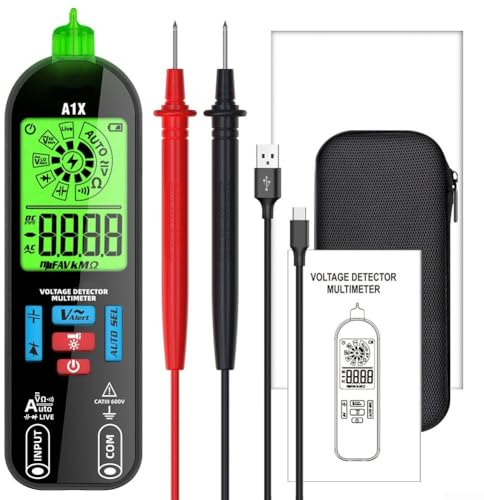 Hoppipola A1X Digital Pen Multimeter, Auto-Ranging AC/DC Spannungsprüfer mit stromführender Drahtprüfung, wiederaufladbarer intelligenter Diodendetektor für Elektriker, Schwarz