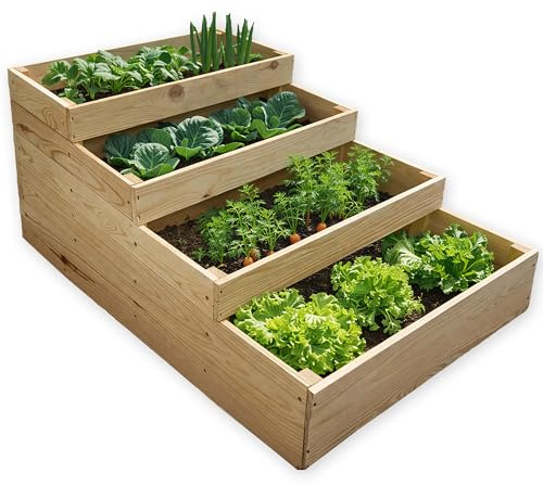 MG Design Potager surélevé en Bois 120 x 90 x 47,5 cm – Bac Potager 4 Niveaux pour légumes, Herbes et Fleurs, bac de Culture extérieur pour Jardin et terrasse