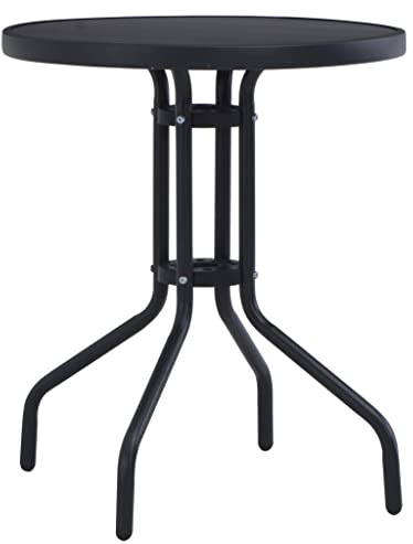 fadaoet Gartentisch Schwarz 80 cm Durchmesser aus pulverbeschichtetem Stahl mit Glasplatte witterungsbeständiger Outdoor Tisch für Garten Terrasse und Patio Nutzung