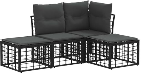 vidaXL Outdoor-Sofagarnitur Schwarz Polyester, Moderner, wetterfester Rattan-Sofaset, verstellbare Füße, Lounge für draußen, modulares Design, Gartensitz