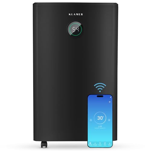 KLAMER Luftentfeuchter elektrisch 20L, WiFi App, HEPA Filter, 440W | Touch & App-Steuerung, Automatikmodus, Timer, Schlafmodus, 360° Rollen, 5,5L Tank, Gegen Schimmel & Kondenswasser