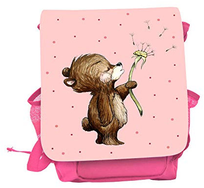 ilka parey wandtattoo-welt Kinderrucksack Bär Bärchen mit Pusteblume rot rosa Wunschname Kindergarten Rucksack Tasche kgn057 - ausgewählte Farbe: *rosa*