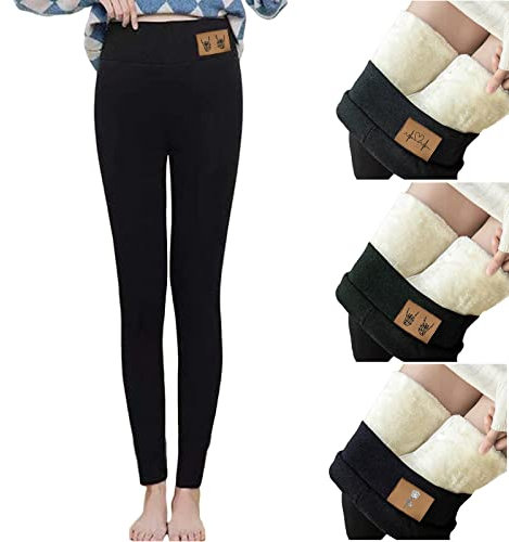 Onsoyours Hose Fleece Damen Thermoleggins Jogginghose Thermo Freizeithose Elastische Winter Thermal Pants Fleece Sweatpants Gefüttert Warm Frauen Dicke Strumpfhose Warme Leggings D Schwarz M