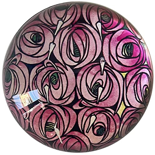 Runder Briefbeschwerer in gewölbter Form aus Glas in „Roses“ von Mackintosh, Durchmesser: 8 cm Höhe: 3,5 cm