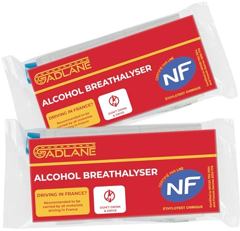 GADLANE Alcohol Breathalysers France - 2 Pack (NF Approved) | Single Use Disposable Breathalyser Tests, Certified French Breathalyser Kit Alcohol Tester Breathalyzer for Driving in Europe