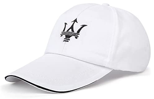 ARKOSKNIGHT Verstellbare bestickte Baseballkappen, Maseretti-Logo, Rennmotor-Mütze, modisch, Straßentanzen, Sport, Reisen (weiß)