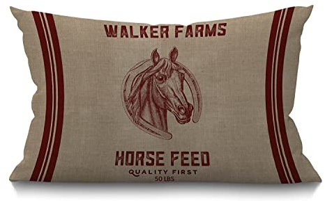 BGBDEIA Walker Farms Pferdefuttersack aus Jute, Baumwolle, Leinen, Überwurf, Lendenwirbelsäule, Kissenbezug, Kissenhülle, Heimbüro, dekorativ, rechteckig, 30 x 50 cm, 30 x 50 cm