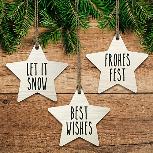 Glitzkind Christbaumschmuck Sterne aus Holz | Weihnachtsbaumschmuck Christmas Tree Decoration Tannenbaumschmuck | Holzsterne Deko Weihnachtsanhänger Geschenkanhänger | Zum Basteln & Beschriften groß