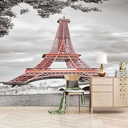 LUKAVA Papier Peint Mural, 3D Tour Rouge De Paris Papier Peint Auto-Adhésif Peel And Stick Pour Salon Chambre Tv Fond Bureau Restaurant Motif Chambre Affiches Murales Amovibles 140 x 70 cm