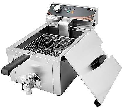 DULNICE friteuse electrique professionnelle inox avec robinet de vidange, Bouton de contrôle de température en métal