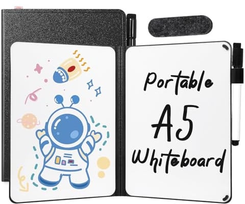 AGM A5 Mini Portable Whiteboard, Small Whiteboard with Pen and Eraser | Black Double-Sided Desk Whiteboard, White Board for School, Home, Office, Study, Meeting, Draft, Notes, Doodling