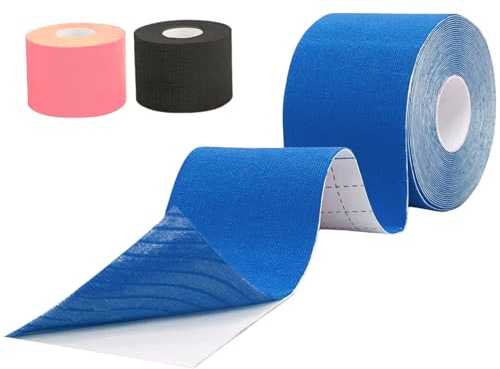 DPM Tapes – Kinesiologie-Tape, selbstklebend für Physiotherapie, Training, Schwimmen, wasser- und schweißresistent, ideal bei Sehnenentzündungen und Muskelschmerzen – Blau (50 mm x 5 m)