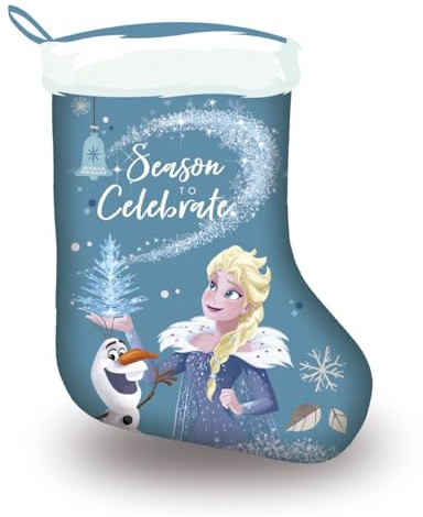 Disney Elsa and Olaf Santa Christmas Stocking, Frozen Christmas Tree Decoration, Fireplace Decoration, Sweets and Gift Bag, 42 x 32 cm | Blue