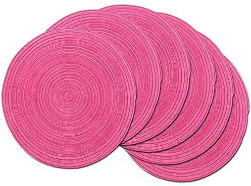 Coolmade Runde gewebte Tischsets Set mit 6 Esstischen Esstisch Unterlage (Hot Pink, One Size)