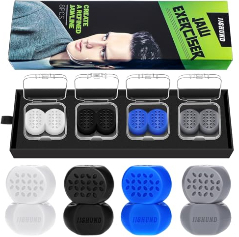 jjshund 8 Stück Jawline Trainer, Silikon Kiefer Trainer mit 4 Widerstandsstufen, Jaw Trainer Jawline Gum Jaw Exerciser für Männer Frauen Jaw Design