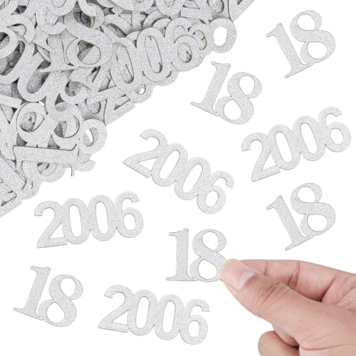 ALEGRE® Konfetti 18. Geburtstag Mädchen Junge Deko Groß 3-5cm,100 Stk 18 Geburtstag Deko Confetti Silber,Tischdeko Geburtstag 18 Jahre Geburtstag 2006,Deko 18. Geburtstag Streudeko, Geburtstagsdeko 18
