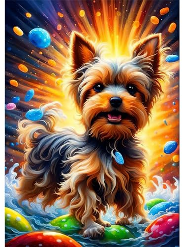 DAERLE 5D Diamant Painting Bilder Niedliches Hündchen, Diamond Painting Heller und dynamischer Hund, Diamond Painting Set für Erwachsene Mosaikherstellung, Diamant Malerei für Haus Dekoration 30x40cm