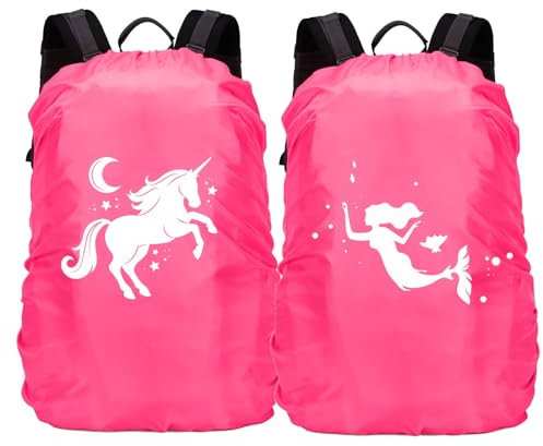Mayoii 2pcs Regenschutz 35L Reflexion Regenschutz Step by Step Schulranzen Wasserdicht Regenschutz Schulranzen (Einhorn and Meerjungfrau)